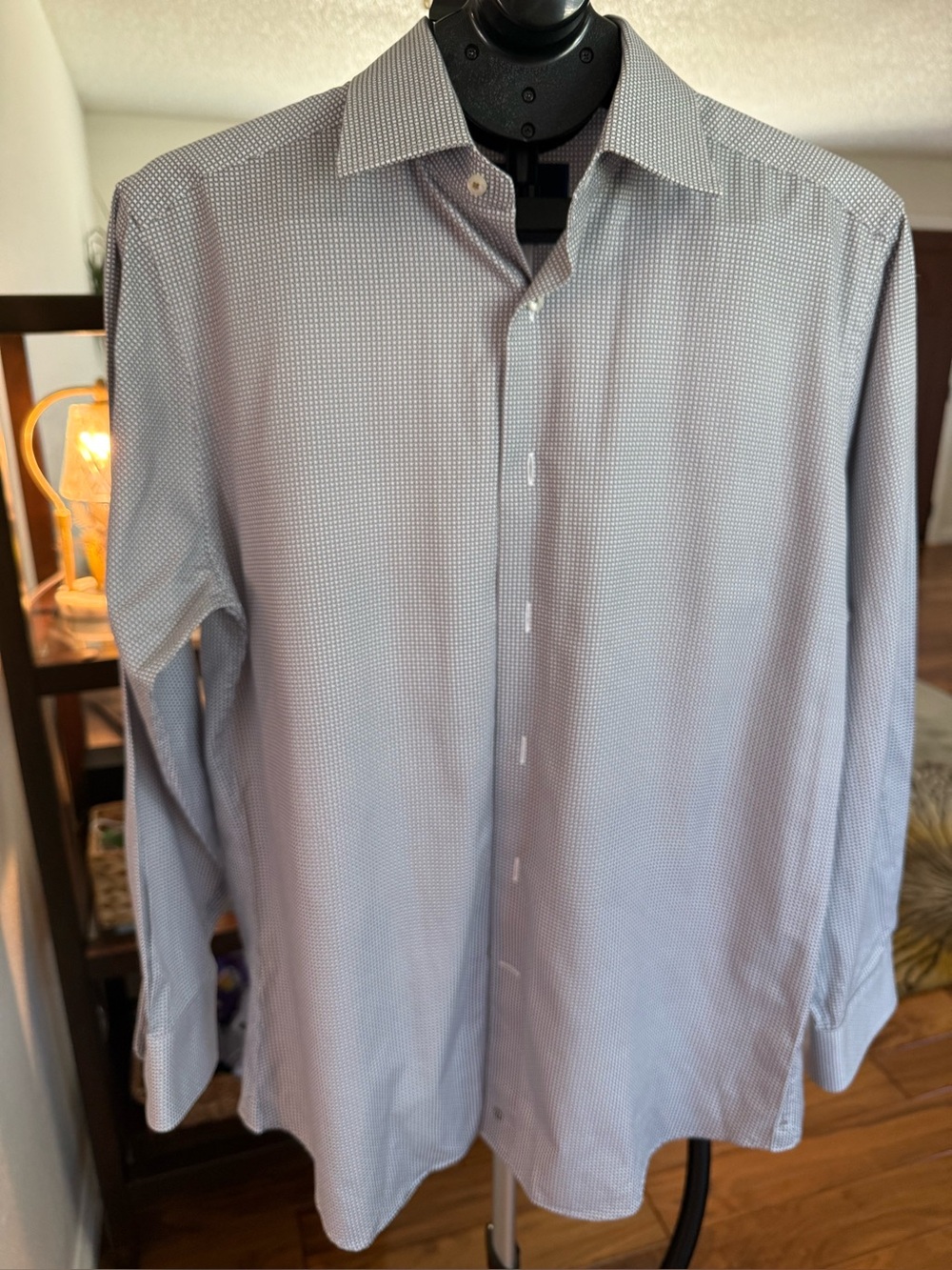 David Donahue Trim Fit Dress Shirt Mens 16 32/33 Gray Geometric